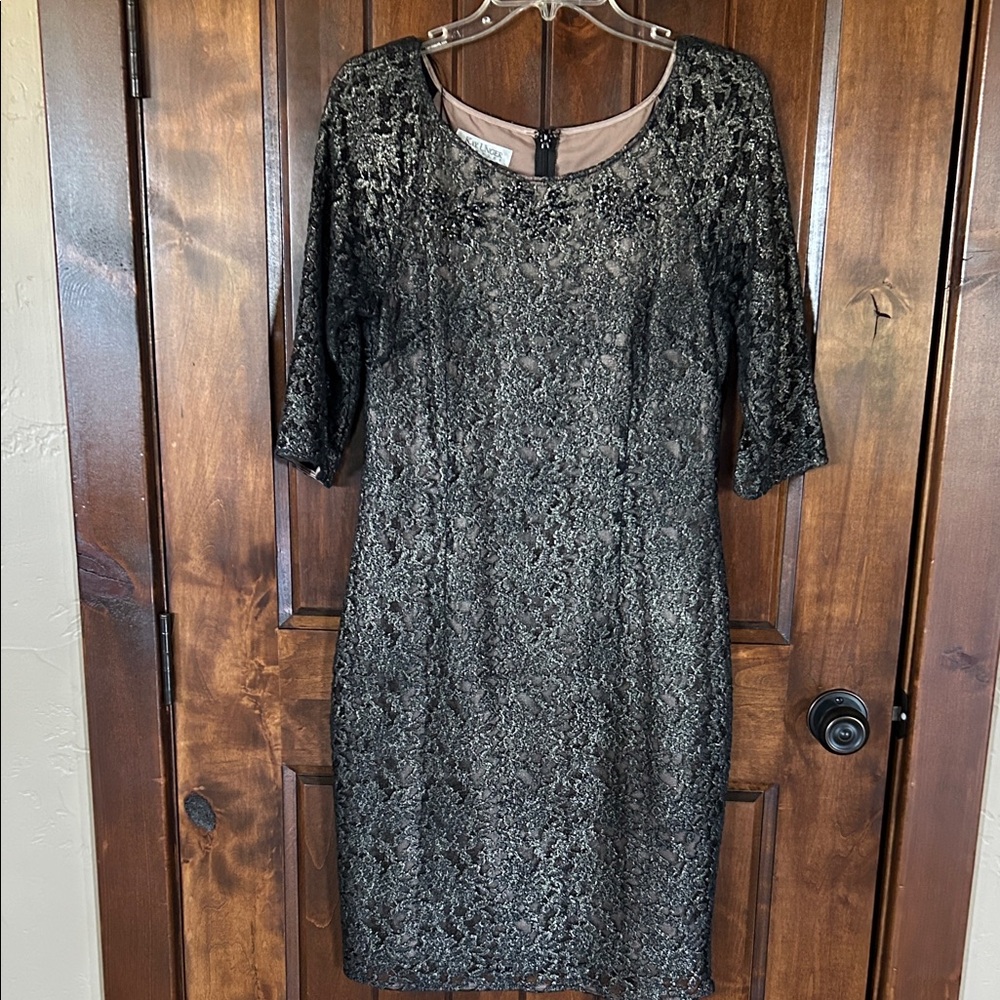 Kay Unger Black and Gold Lace Dress